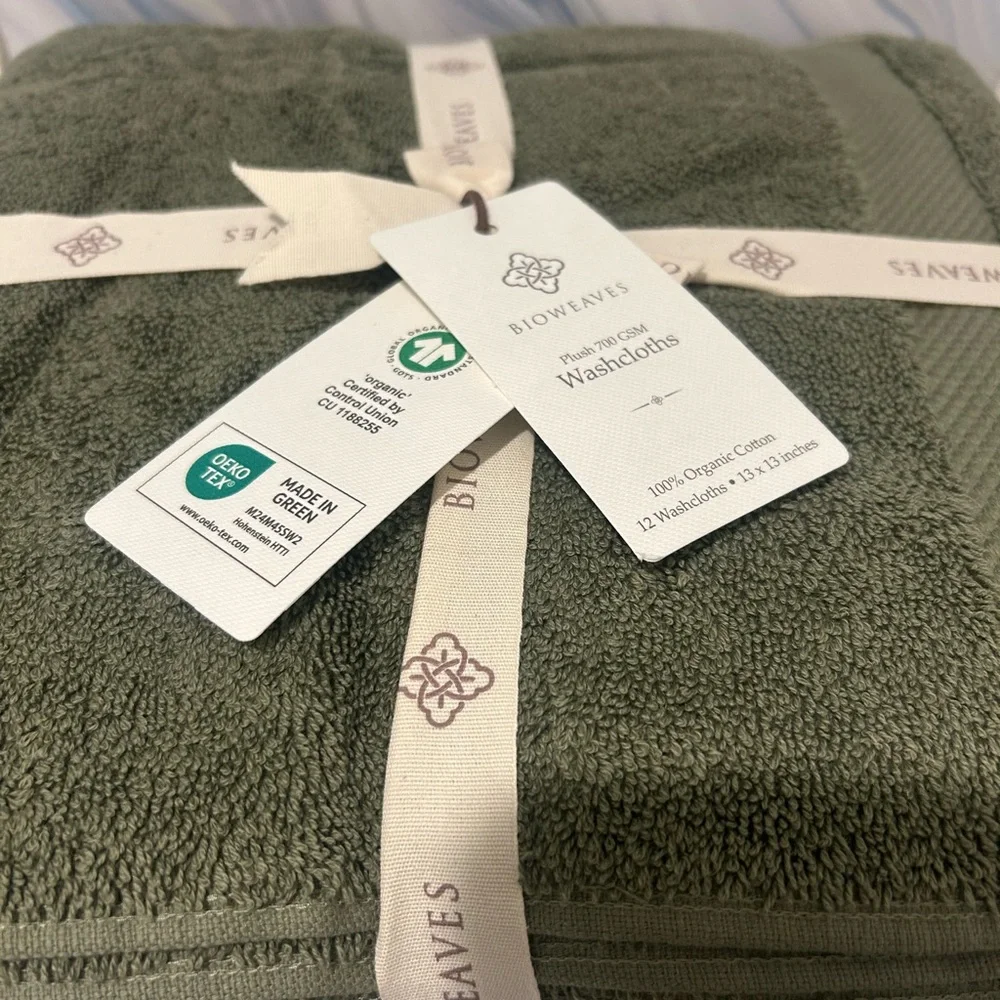 NWT Bioweaves 100% Organic Cotton Plush Washcloths Set (12pk) 13x13